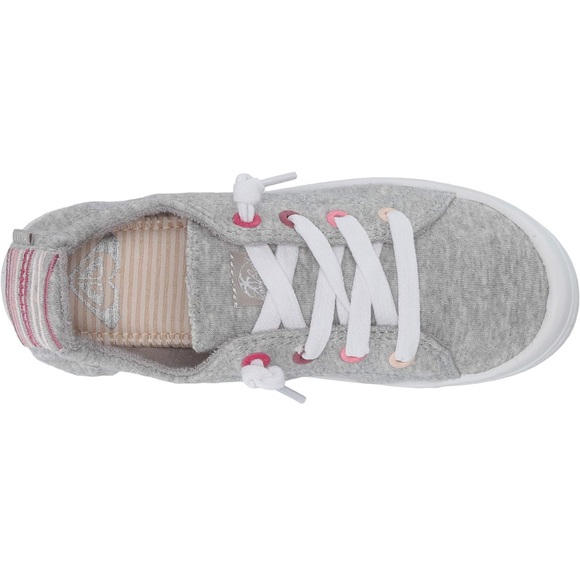 Roxy Girls bayshore III no tie slip on shoe pink & gray slide sneaker faux laces - Picture 3 of 7